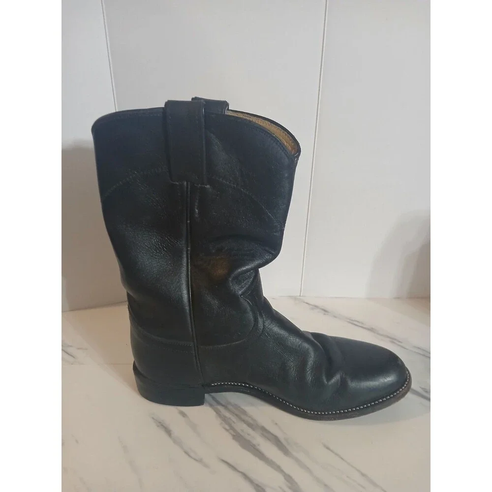 Justin 3703L  Cora Women's Classic Ropers Leather Cowboy Boots Black Size 7C